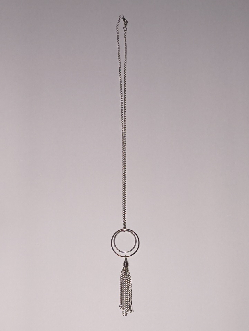 Silver Double-Ring Tassel Necklace - Women's Jewelry